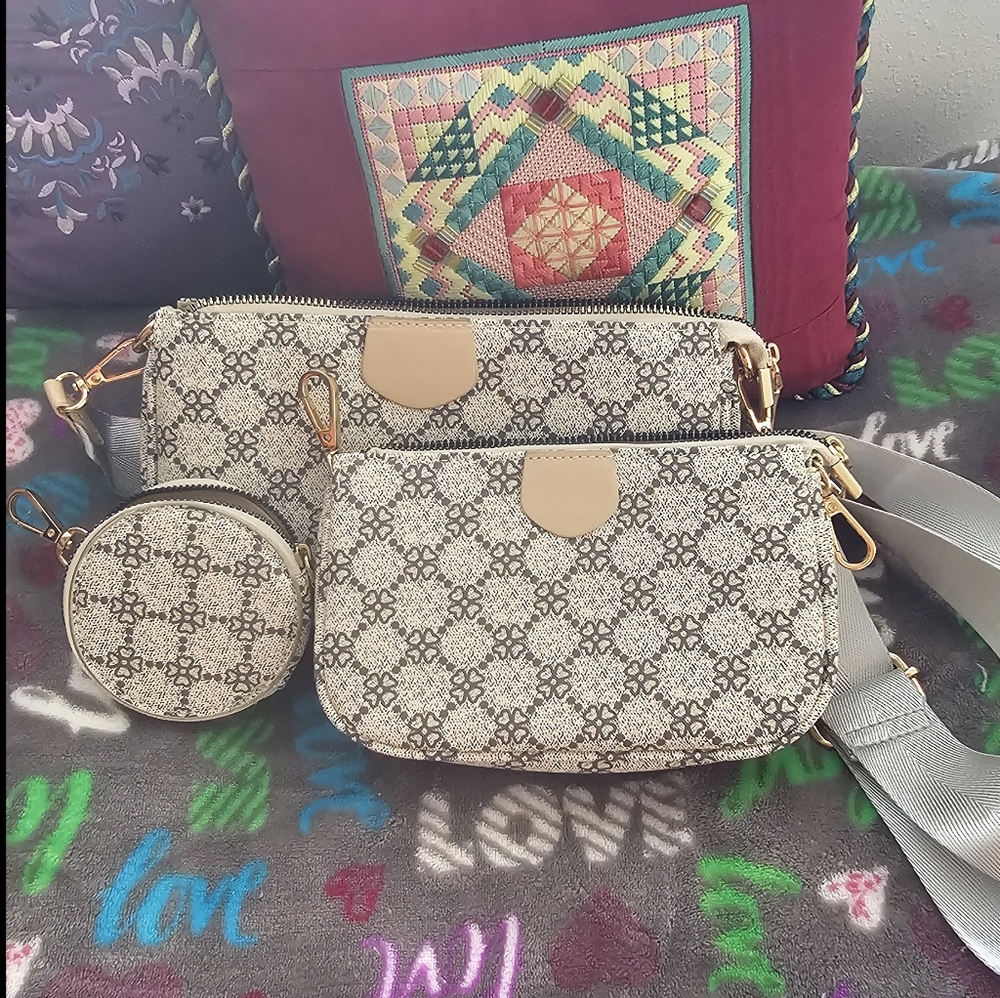 Elegant Beige Patterned Women's Bag Set